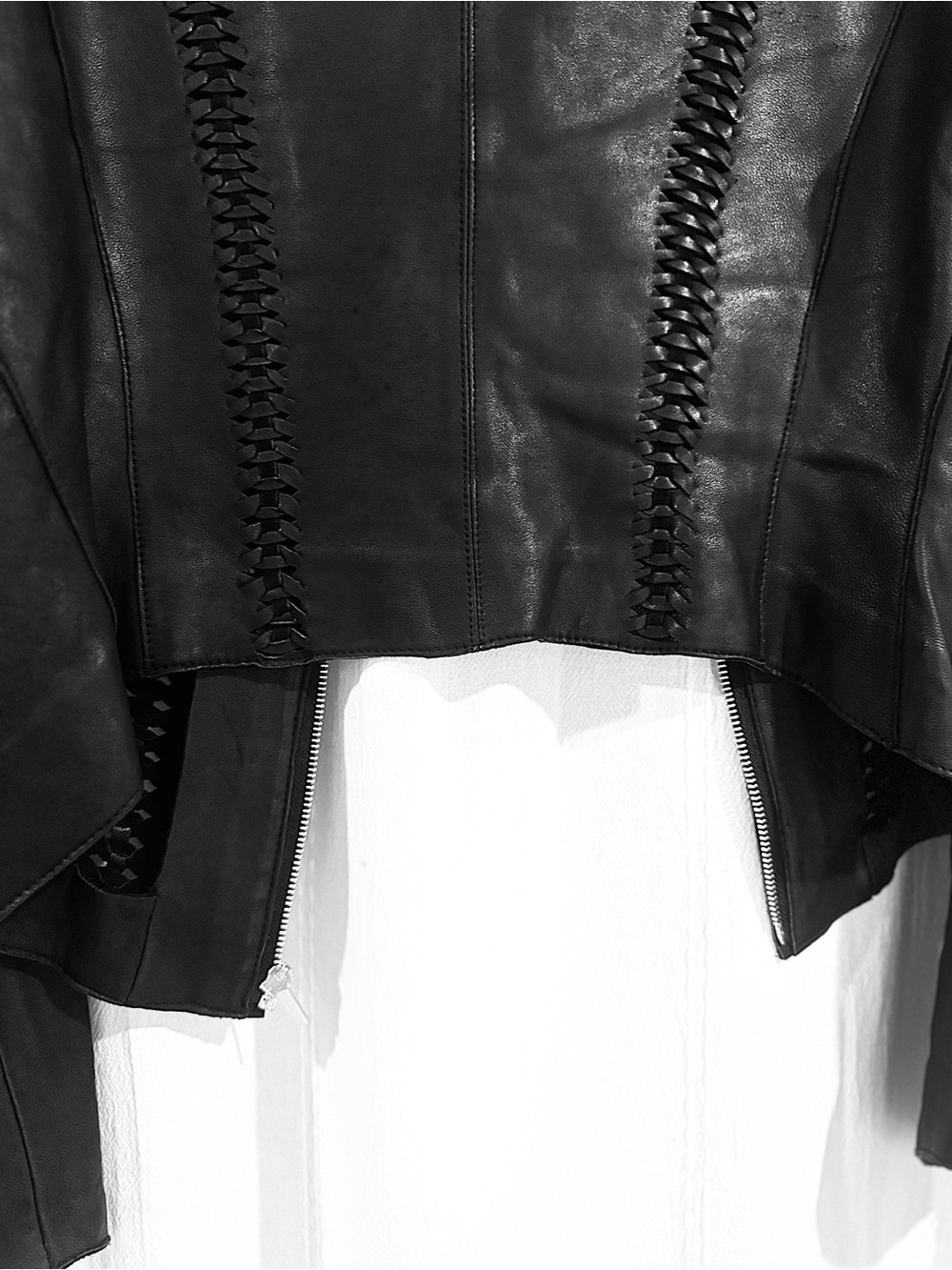 Vintage Y2K Bebe Genuine Leather Braided Jacket Black M - Picture 5 of 7
